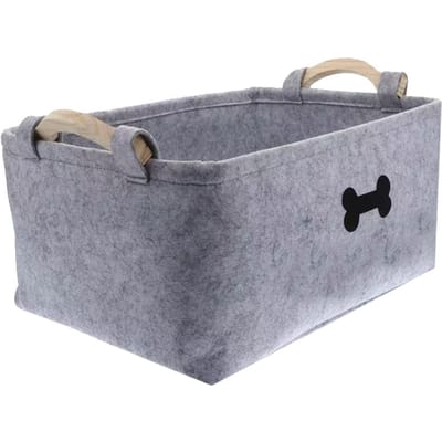 Honden Speelgoed Opbergbak met Houten Handvat Decoratieve Mand Rechthoekige Zachte Vilt Opbergbak Organizer Mand voor Snacks