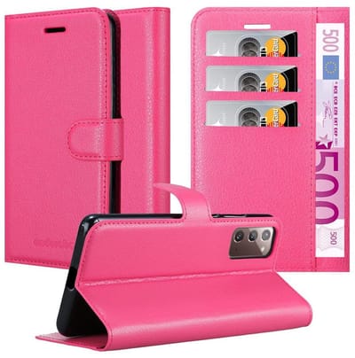 Cadorabo Hoesje geschikt voor Samsung Galaxy NOTE 20 in KERSEN ROZE - Beschermhoes met magnetische sluiting, standfunctie en kaartvakje Book Case Cover Etui