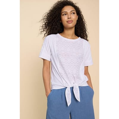 White Stuff Embroidered Tie Hem Top Brilliant White Size: 12 | Blouses Outlet | Dames | Wit