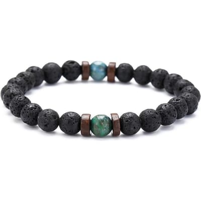 Bracelet en Pierre de Roche Volcanique Pour Hommes Bois 8MM Aromathérapie Perles de Lave Jonc Bouddhiste Tibétain Chaîne de Poignet Bijoux pour Femmes black
