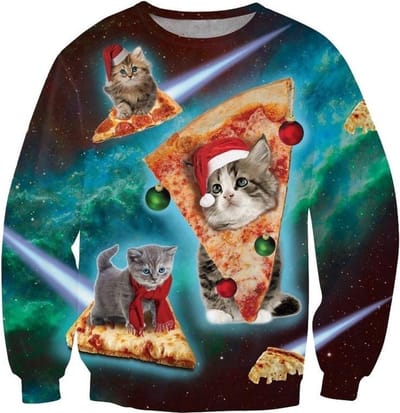 Kat, pizza en kerst Foute kersttrui - Maat: S - Kerstmis trui - Heren kersttrui - Dames kersttrui - Foute kersttruien - Kerst outfit - Kerstkleding - Lelijke kersttrui - Gekke kersttrui -