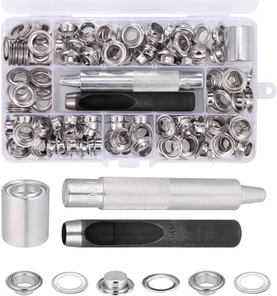 Zeilringenset 120 stuks 10mm - Metaal oogjes zilver - Met installatiegereedschap - Voor dekzeilen en tenten