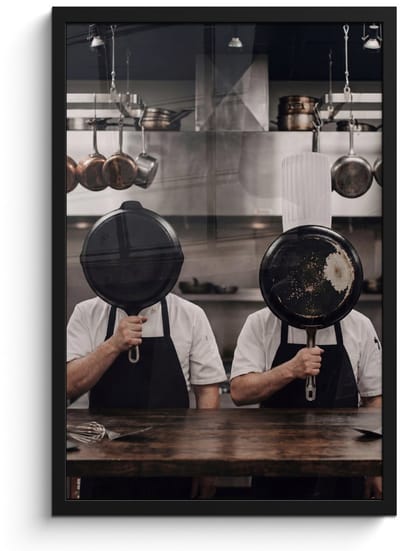 Poster in lijst - Fotolijst 40x60 cm - Posters - Koks - Koekenpannen - Keuken - Posterlijst zwart - Decoratie - Wanddecoratie woonkamer - Muurdecoratie slaapkamer