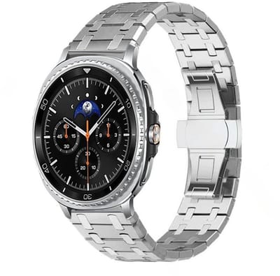 Luxe titanium bandje - geschikt voor Samsung Galaxy Watch Ultra (47mm) / Ultra 2025 (47mm) - stalen schakelband met vlindersluiting - zilver