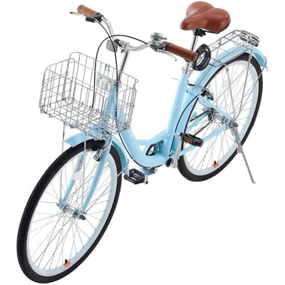 26-Inch Cruiser Fiets 1-Versnelling Lichtblauw Strand Cruiser Fiets met Mand