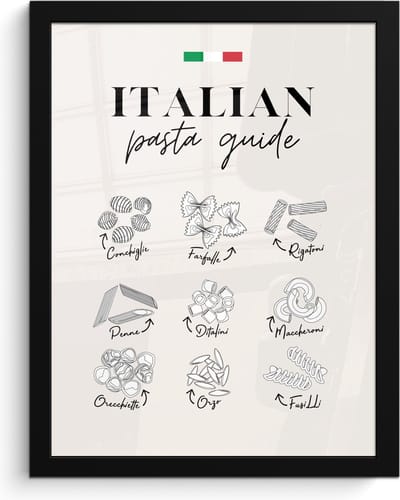 Fotolijst inclusief poster - Posterlijst 30x40 cm - Posters - Pasta soorten - Italië - Eten - Eetkamer - Foto in lijst - Keuken decoratie muur - Wanddecoratie accessoires - Muurdecoratie - Schilderijen