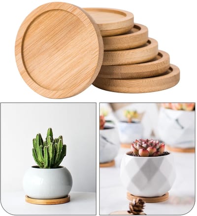 Dailygoods- Onderzetters Set van 8 - Bamboe Onderzetters - Ronde Onderzetters - Onderzetters voor Bloempotten - Onderzetters met Houder - Bescherming voor Meubels - Bloempotmat