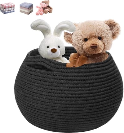 Ronde Opbergmand met Handvat, Handgemaakt van Katoen, Geschikt voor Kinderkamer, Wasmand, Gevlochten Mand voor Handdoeken en Speelgoed, Ideaal voor Slaapkamer en Woonkamer