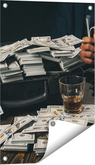 Gards Tuinposter Dollar Geld Briefjes op Tafel van de Maffia - 40x60 cm - Tuindoek - Tuindecoratie - Wanddecoratie buiten - Tuinschilderij