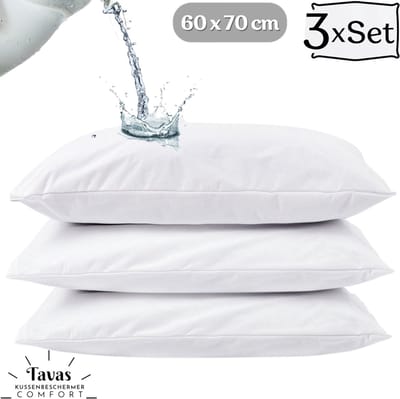 Tavas Pamura Waterdichte Kussenbeschermer 60x70 cm 3 Stuks Kussenbeschermer Vocht beschermend - Met rits - Incontinentie Kussenslop Molton %100 Katoen Badstof Wit