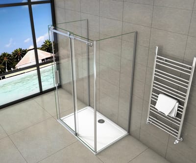 Serie Lotus - Douchecabine Rechthoek - 110x80 Schuifdeur - Chroom Vrijstaand -  8mm Helder Veiligheidsglas - Antikalk