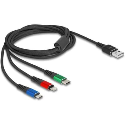 Delock 90156 USB-kabel USB 2.0 USB-A stekker, USB-micro-B stekker, Apple Lightning stekker, USB-C 2.00 m Zwart