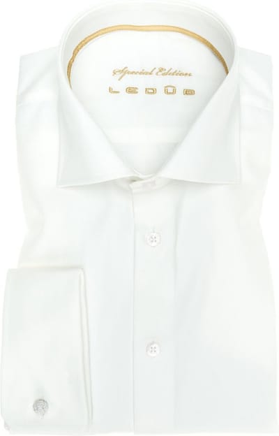 Ledub modern fit overhemd - dubbele manchet - beige twill - Strijkvrij - Boordmaat: 40 (EU maat: M)