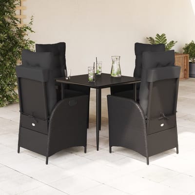 vidaXL - 5-delige - Tuinset - met - kussens - poly - rattan - zwart