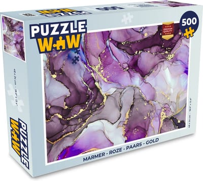 Puzzel Marmer - Roze - Paars - Gold - Legpuzzel - Puzzel 500 stukjes