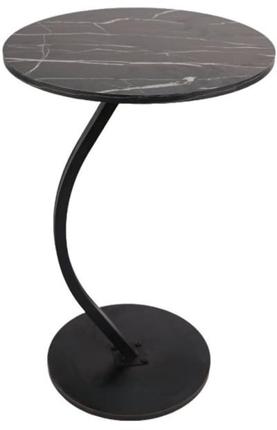 Ceruzo Bijzettafel –Zwart Gemarmerd Blad – Rond 40 cm- C Shape –H60 cm