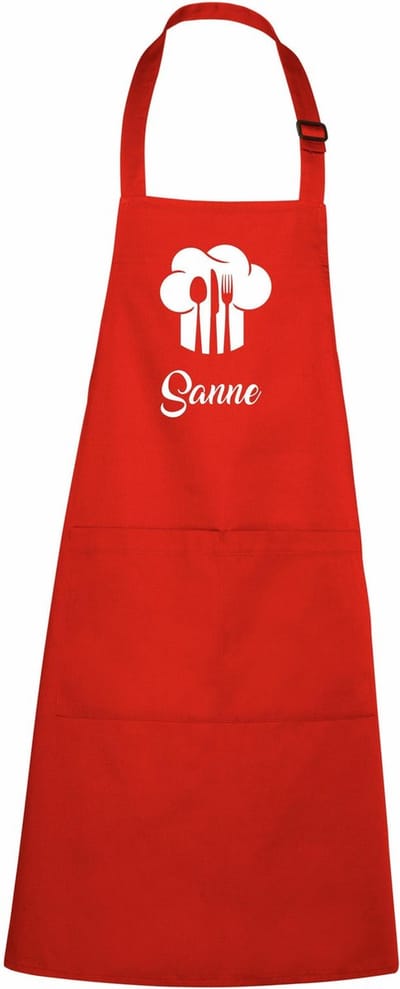 mijncadeautje - luxe schort - bestek in koksmuts - met voornaam - rood