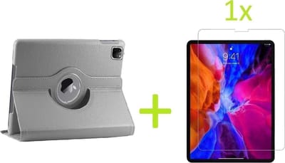 Geschikt Voor: iPad Pro 12.9 2020 / 2021 Multi Stand Case - 360 Draaibaar Tablet hoesje - Tablethoes Grijs + 1x Screenprotector