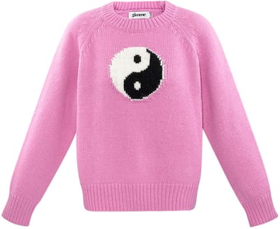 Moderne Gebreide Katoen Trui met Yin Yang Symbool - Roze - Maat S/M