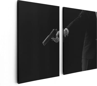 Artaza Canvas Schilderij Tweeluik Man met een Pistool in zijn Handen - 80x60 - Foto Op Canvas - Canvas Print