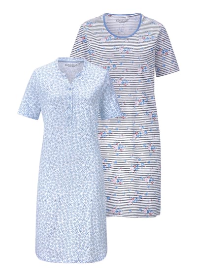 Twee nachthemden van puur katoen - blauw / wit / gedess. - Gr. 19 van Goldner Fashion