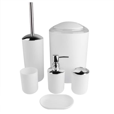Dailygoods- Badkameraccessoireset 6-delig - Zeepdispenser - Tandenborstelhouder/Beker - Toiletborstel met Houder - Vuilnisemmer - Duurzaam Kunststof/Metaal - Badkameraccessoires