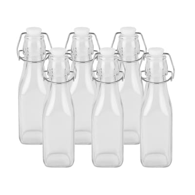 Kleine Glazen Beugelflessen - Set van 6 - 250 ml - Luchtdicht met Beugelsluiting – Ø 5,5 x 20 cm – Glazen Beugelfles - Waterfles - Herbruikbare Glazen Flessen - Transparant