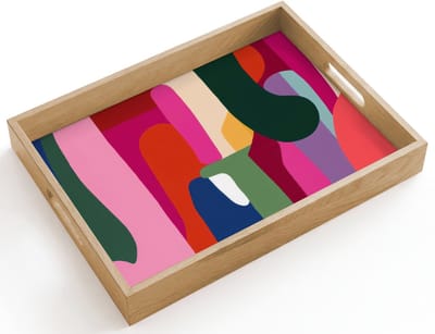 Dienblad hout 40x30 cm - Schootdienblad - Kleurvakken - Recht - Rond - Abstract - Borrelplank rechthoek - Plateau dienbladen