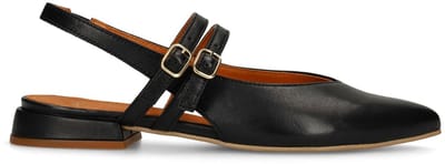 Manfield - Dames - Zwarte leren slingbacks - Maat 36