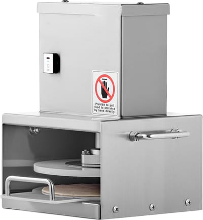 Elektrische pizzadeegpersmachine, 6-inch deegpersplaat, roestvrijstalen broodpers, verstelbaar commercieel deegvormgereedschap, inclusief 100 stuks bakpapier