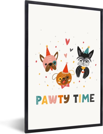 Fotolijst incl. Poster - Quotes - Spreuken - Pawty time - Honden - 40x60 cm - Posterlijst