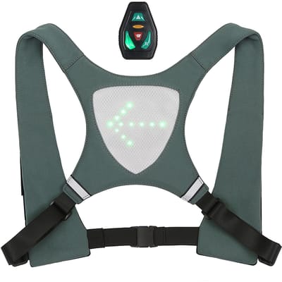 Clignotant télécommande sans fil pour gilet réfléchissant, sac à dos pour cyclisme, course à pied, marche, Jogging vert foncé/gris