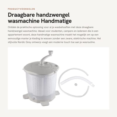 Dailygoods - Draagbare handzwengel wasmachine - Handmatige wasmachine - Ideaal voor camping en appartementen - Nordic Grey - Compact en lichtgewicht -...