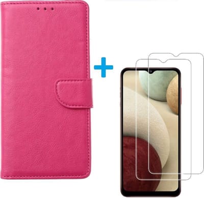 Bookcase Geschikt voor: Oppo A12 / A12S - Roze - portemonnee hoesje met 2 stuks Glas Screen protector