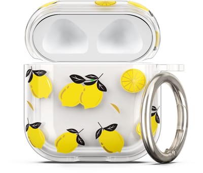 kwmobile Hoes compatibel met Apple Airpods 4 Case - Zachte TPU beschermhoes - Cover in geel / transparant citroenen design