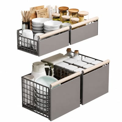 Velmio Gootsteenkast Organizer - Keukenkast Organizer - Uitschuifbaar - Dubbellaags Opbergrek - Metaal – Antislip - Grijs