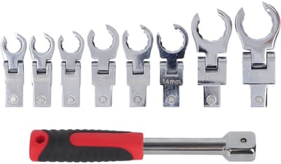 Dailygoody - Metrische Ratelcombinatiesleutelset - Flexibele Kop Sleutelset - 180 Graden Roterende Sleutel - Chroom-vanadiumstaal - Vervangbare Sleute...