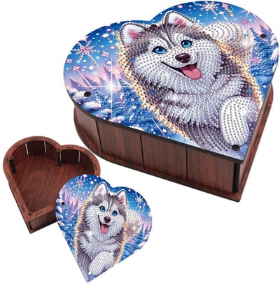 Painting Opbergdoos, hartvorm, 19,9 x 19,9 x 6 cm, diamant schilderij, houten kist met deksel, bureau-organizer, hartbox, opslagbox, als snackbox, sieradenkistje voor woonkamer
