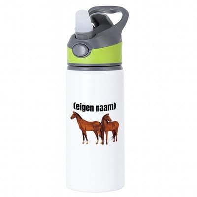 Hacebo® - paarden waterfles met rietje groen - Paarden - paardenliefhebebrs - met eigen naam - Paarden spullen - Gepersonaliseerd - water fles - 650ML