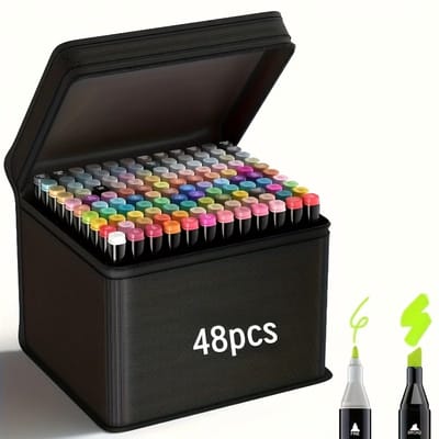 48 Kleuren Dual Tip Markers Set – Viltstiften met Brush & Fine Tip voor Tekenen en Schetsen