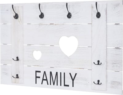 Wandkapstok MCW-C89 Familie, kapstok paneel kapstok, shabby-look vintage, 8 haken 60x90cm ~ wit, shabby