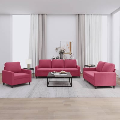 vidaXL - 3-delige - Loungeset - met - kussens - fluweel - wijnrood