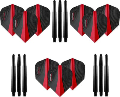 9 stuks Retina – Rood – Darts flights - en 9 stuks - Medium – darts shafts