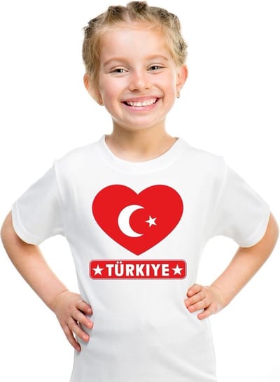 Turkije Supporters t-shirt - kinderen - hartjes vlag - wit - korte mouwen - sport - kleding 110/116