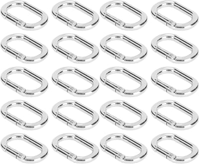 20 Stuks Ovalen Veerhaakjes - Carabiner Sleutelhangers van Legering voor Tassen, Portemonnees en Riemen (Zilver)