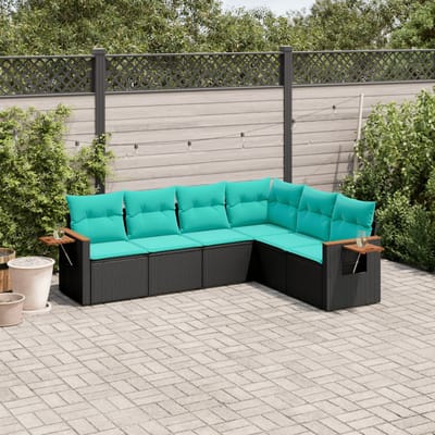 vidaXL - 6-delige - Loungeset - met - kussens - poly - rattan - zwart