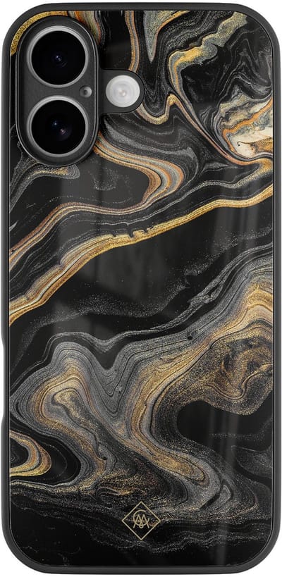 Casimoda® hoesje - Geschikt voor iPhone 17 - Marbling - Luxe Hard Case Zwart - Backcover telefoonhoesje - Zwart