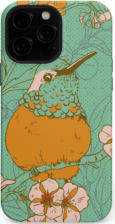 Casetastic hoesje geschikt voor Apple iPhone 13 Pro Max - MagSafe - Dubbellaagse bescherming - Bloesem Kolibrie - Fashion Case - Mintgroen Okergeel Zand