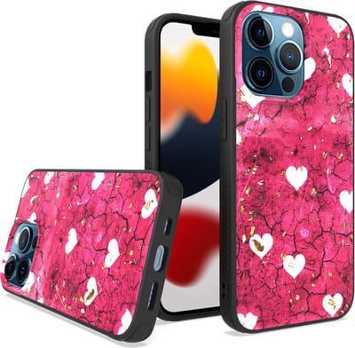 ZT Silicone telefoonhoesje met print Geschikt voor: iPhone 14 Pro - Pink Hearts - ZT Accessoires