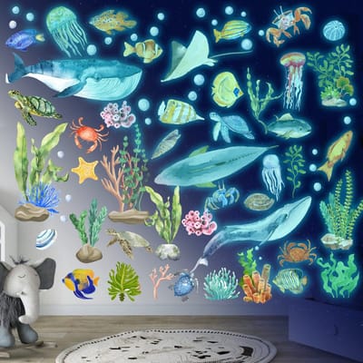 muursticker lichtgevende muurstickers oceaan fluorescerende muursticker onderwaterwereld zeewereld lichtgevende stickers voor kinderkamer decoratieve stickers blauw
